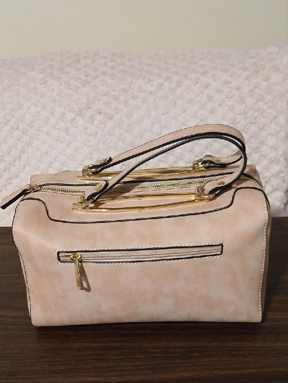Women's Pink  and Brown Striped Satchel Handbag - Picture 3 of 4